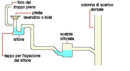 circuito tobo scarico lavandino bide