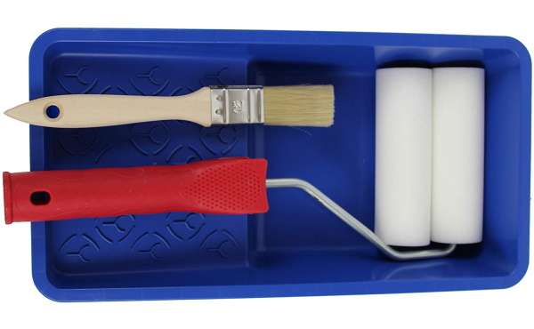 Mini rullo per vernice in schiuma + vaschetta + pennello Mini rullo per vernice in schiuma + vaschetta + pennello